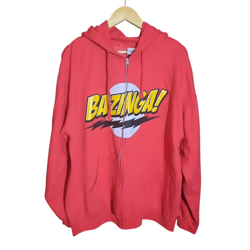 Big Bang Theory Adult Red Bazinga Zip Up Hoodie Sweatshirt Size XL